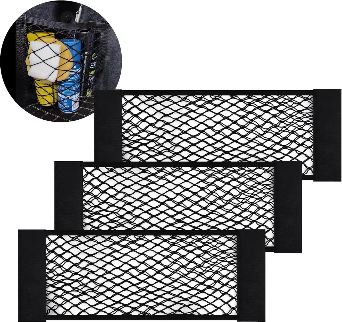 3 stuks 60 x 25 cm bagagenet voor auto, uittrekbaar bagagenet voor autostoelen, universele organizer voor auto-accessoires voor vrachtwagen, SUV (60 x 25 cm/3 stuks)