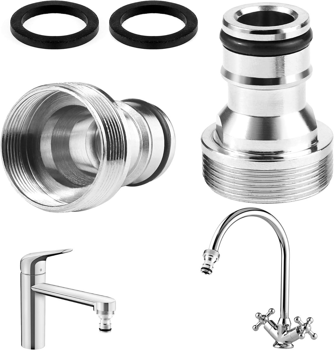 Wateraansluiting voor de tuin, kraanaansluiting, universeel, 2 stuks, adapter voor keukenkraan, messing slangaansluiting voor tuin, badkamer, keuken