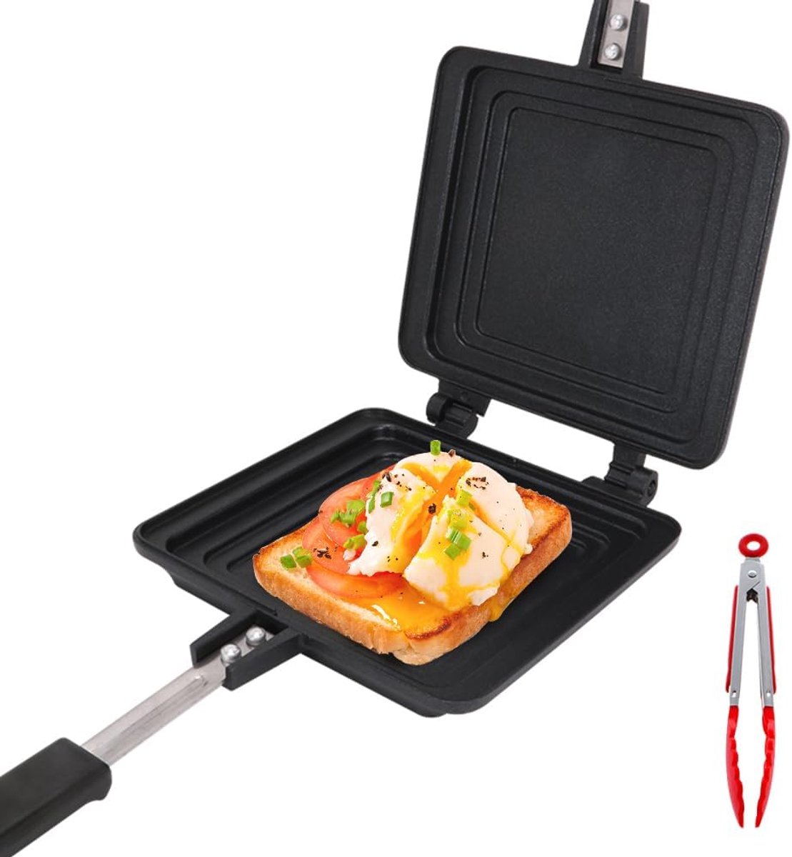 braadpan, sandwichpan, anti-aanbaklaag, aluminium pannenkoekenpan voor ontbijt, toast, panini, wafels | Dubbelzijdige pan met antiaanbaklaag voor toast, sandwiches en panini's, praktisch voor ontbijt en kamperen.