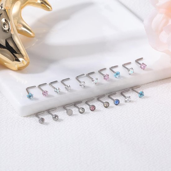 4 Stks 20G Grade 23 Titanium Neus Ringen voor Vrouwen, 2mm 3mm CZ Neus Schroeven Ringen, Gebogen/Kurkentrekker/Spiraal Neus Stud Piercing Sieraden — afbeelding 4