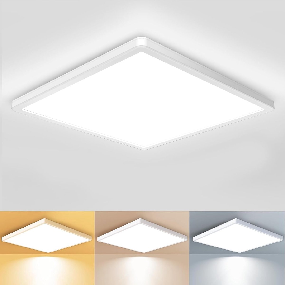 zemty Led-plafondlamp, plat, 24 W, 29,5 cm, 3000 K/4000 K/6500 K, vierkant, 3 kleuren, ultradunne lampen, plafondlampen, IP44 waterdicht, moderne lamp voor badkamer, slaapkamer, keuken, hal