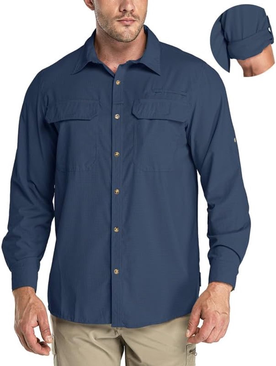 33,000ft Sporthemd voor heren, lange mouwen, ademend functioneel hemd, sneldrogend shirt, outdoorhemd voor mannen, lente, zomer, herfst, 50+ uv-bescherming, wandelen, vissen, shirts