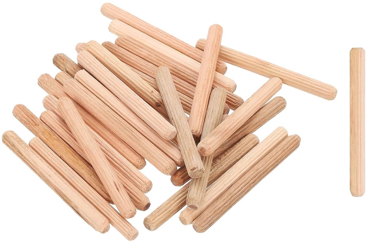 100 stuks 1/4 inch x 2-3/8 inch centreerstiften van hout, stangen, pluggen, geribbelde pen voor houtbewerking, meubels, geribbelde pennen, hout, handwerk, doe-het-zelfprojecten