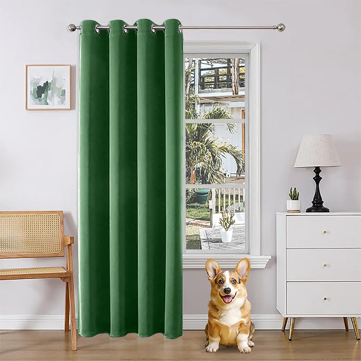 Verduisteringsgordijnen, 1 stuk, deurgordijn, ondoorzichtig, deurgordijn met ringen, thermische koudebescherming, hittebescherming, geluidsisolatie voor slaapkamer, woonkamer, donkergroen 1 x