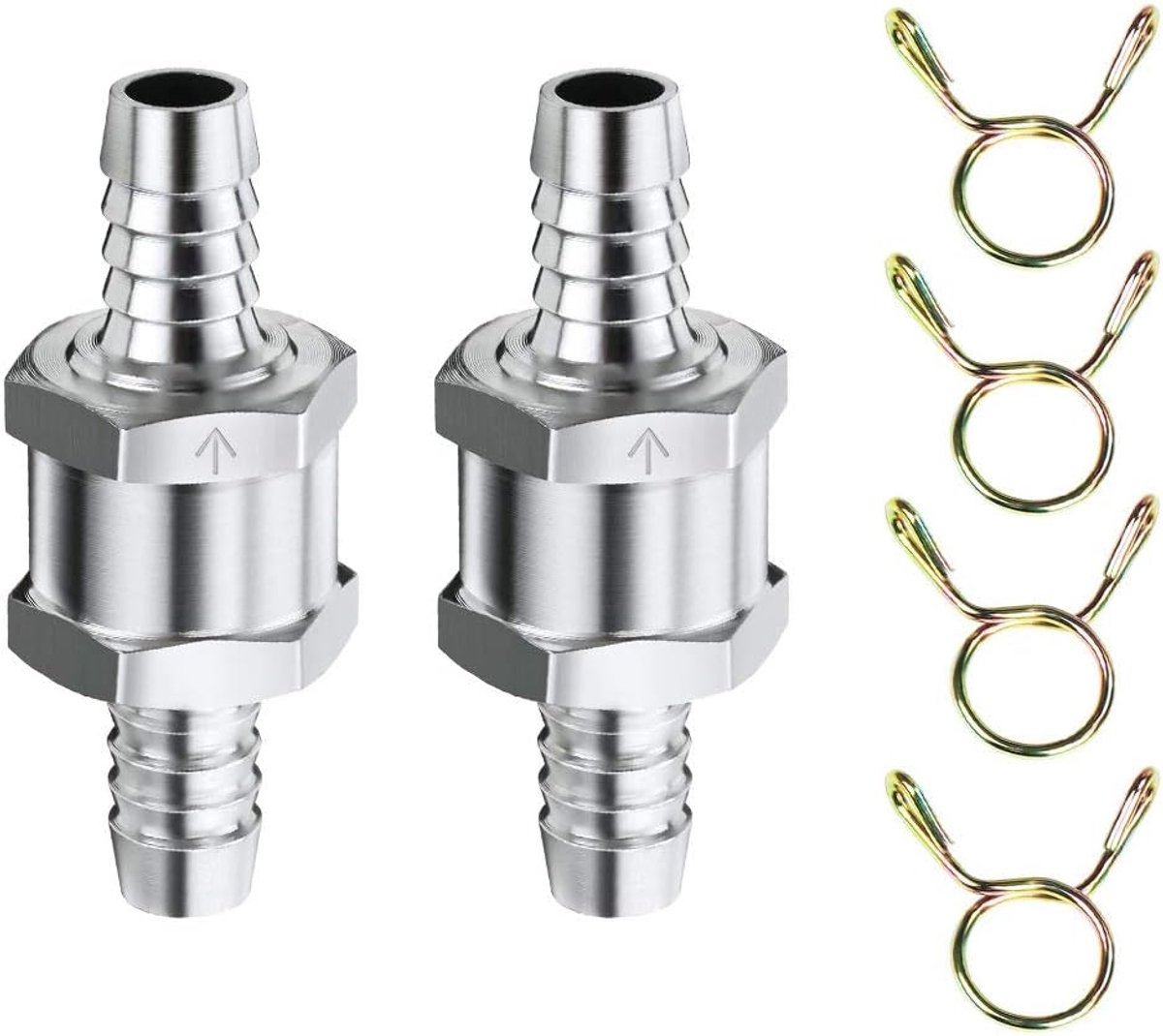 Aluminium ventiel terugslagklep, brandstofterugslagklep benzine, aluminium terugslagklep, voor benzine dieselolie auto carburateur lagedruksysteem, 2 stuks, 10 mm