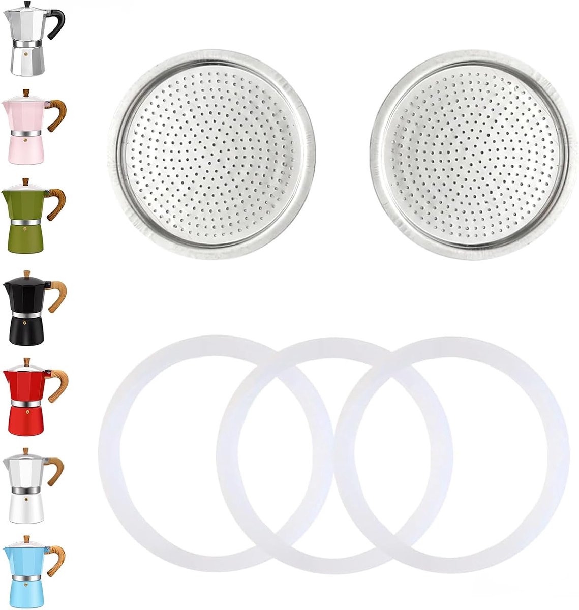12/14 Cup Kookplaat Espresso Koffiezetapparaat Vervangende Onderdelen voor Aluminium Moka Pot 2 Stks Filter met 4 Stks Siliconen Pakking Seals