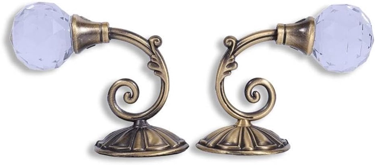 2-delige gordijnhouders, metalen gordijnhouders met doorzichtige kristallen bol, aan de muur bevestigde draperie-tiebacks met schroef voor woondecoratie(Donker brons)