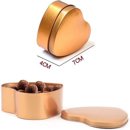 Dozen in hartvorm, metaal, tin, ijzer, snoep, kaars, containers voor gastgeschenken, doop, bruiloft (goud) — afbeelding 3