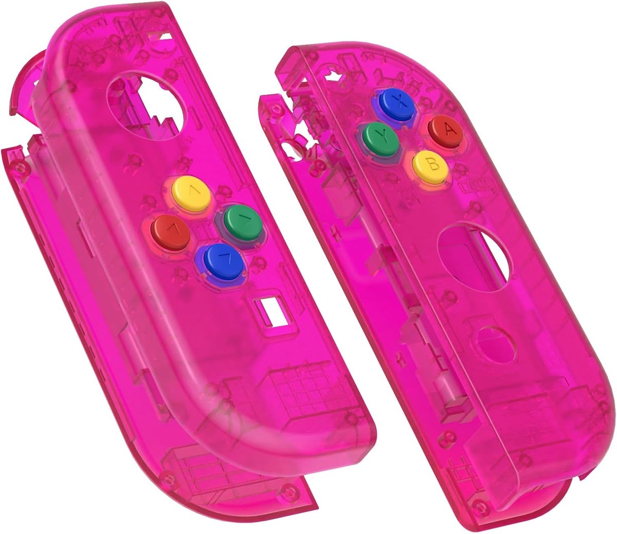 eXtremeRate Joycon Cover Case Shell voor Nintendo Switch Joycon/OLED Joycon Controller,DIY Vervanging Hoesje Knoppen Kit (Geen Joycon)-Transparante Snoep Roze