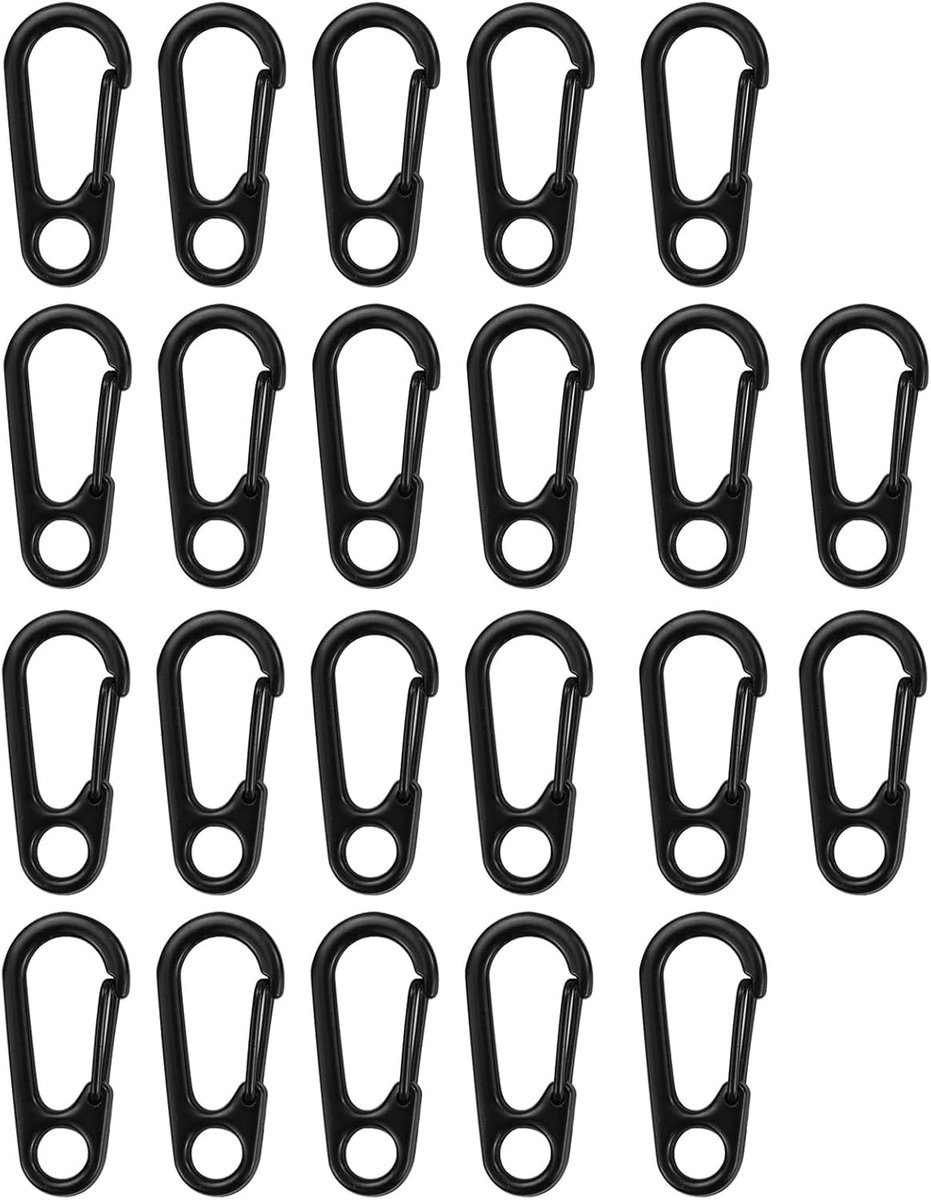 22 stuks mini-karabijnhaken, sleutelhangers, zwart, zink, karabijnhaak, driehoekig, non-locking, klimmen, camping, boating, handwerken, dagelijkse gebruik