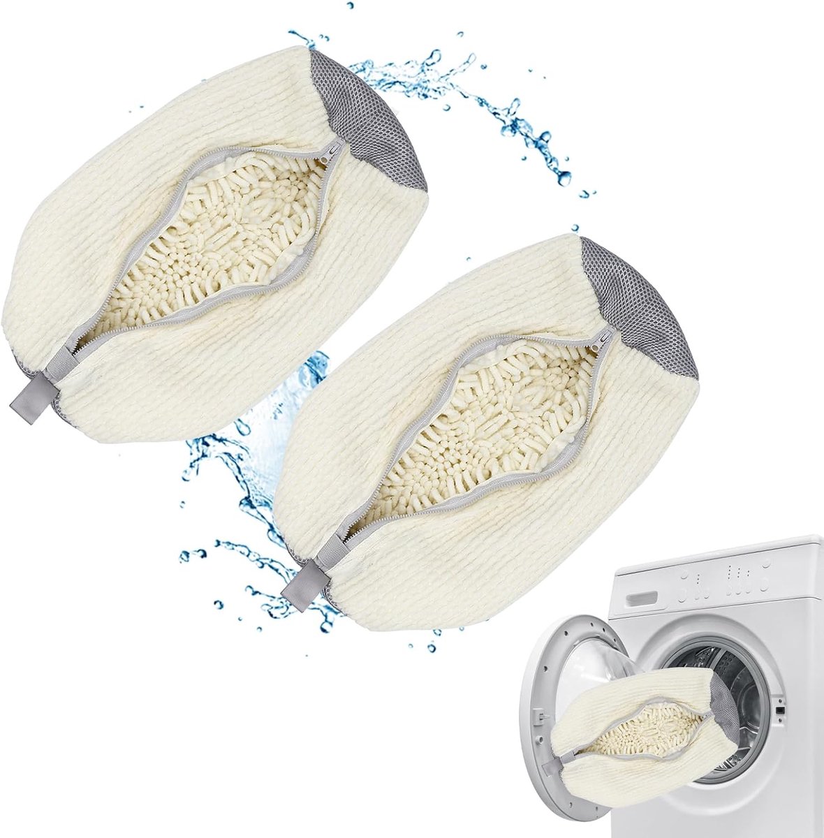 Waszak voor schoenen, wasmachine, 360°-reiniging, schokabsorberend en geluidsabsorberend, meervoudige bescherming, herbruikbare gymschoenen crèmekleurig, 2 stuks