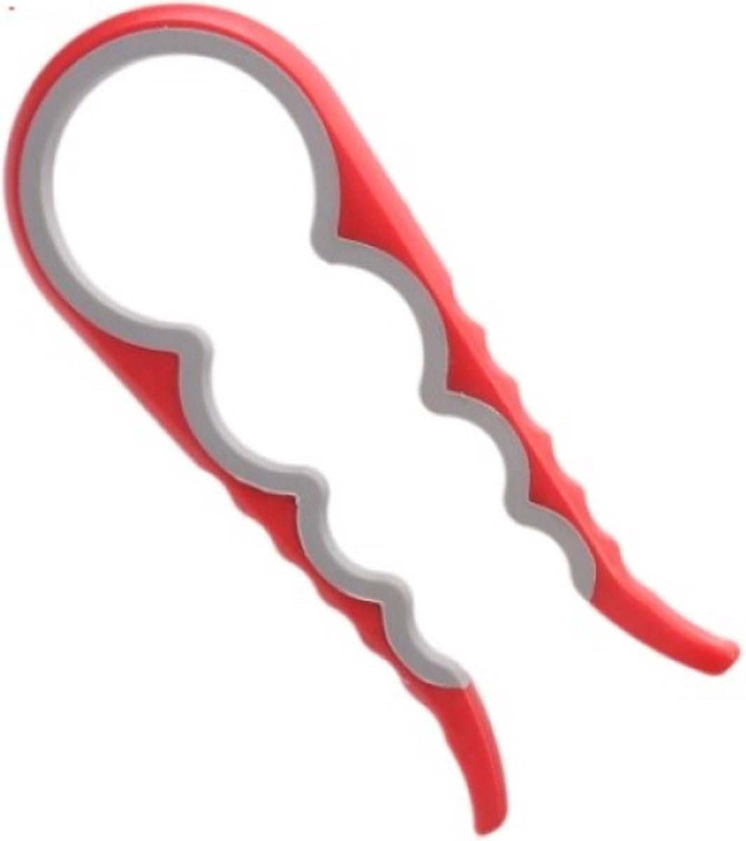 4-in-1 allesopener voor deksels, potten en flessen. Met deze universele hulp in rood/grijs, open je moeiteloos alles met gemak.