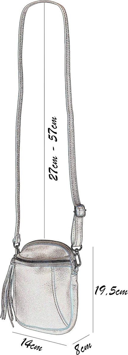 Leder Emma G328 Telefoontasje voor dames, schoudertas, portemonnee, multifunctionele tas, schoudertas van echt leer, verstelbare schouderriem, mobiele telefoon tot 6,9 inch, 14 x 19,5 cm
