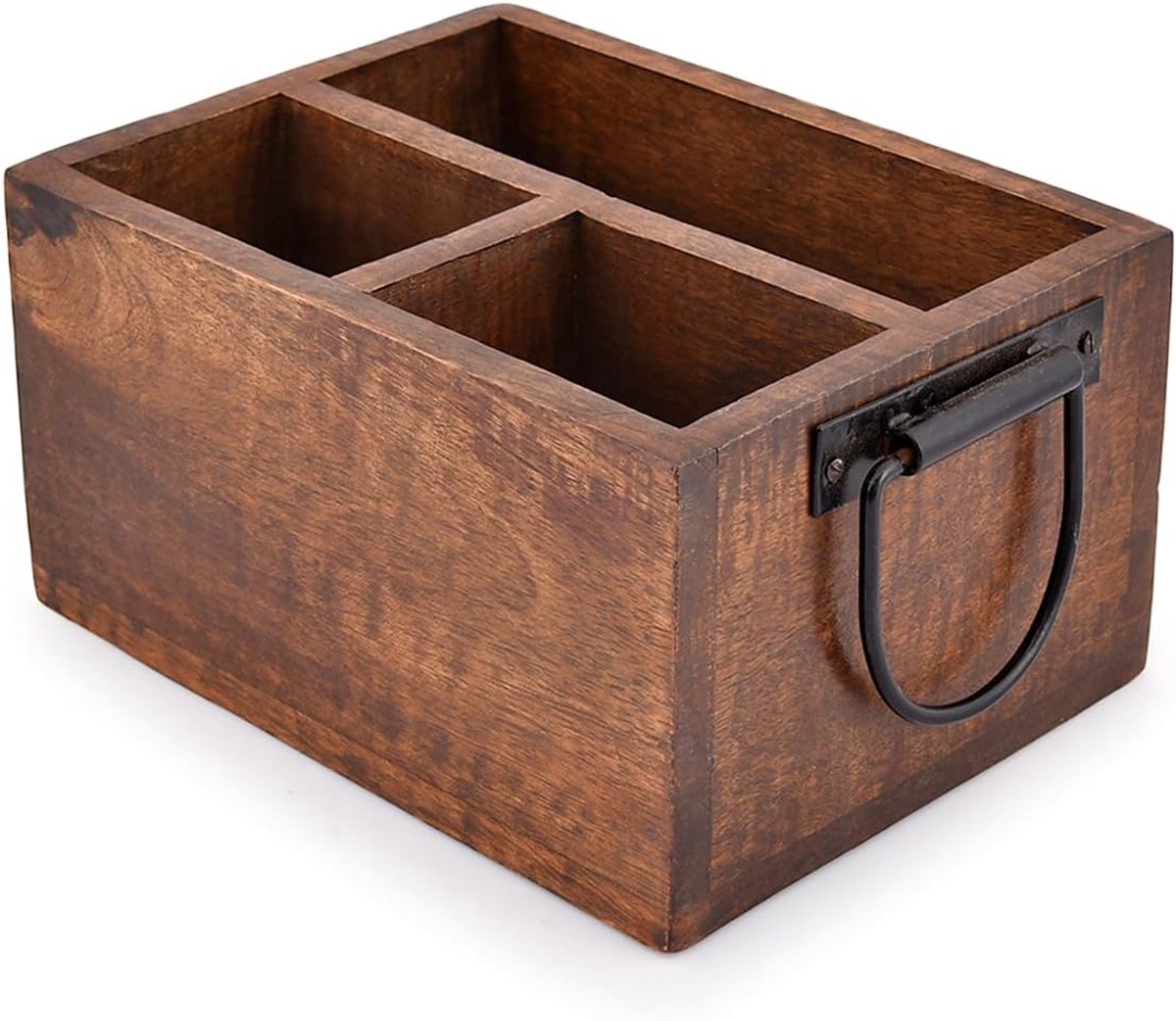 3 compartimenten bestek Caddy, bestek houder met metalen handgrepen voor boerderij keuken decor en aanrecht, eettafel, kantoor organizer (20,32 cm x 15,24 cm x 10,16 cm