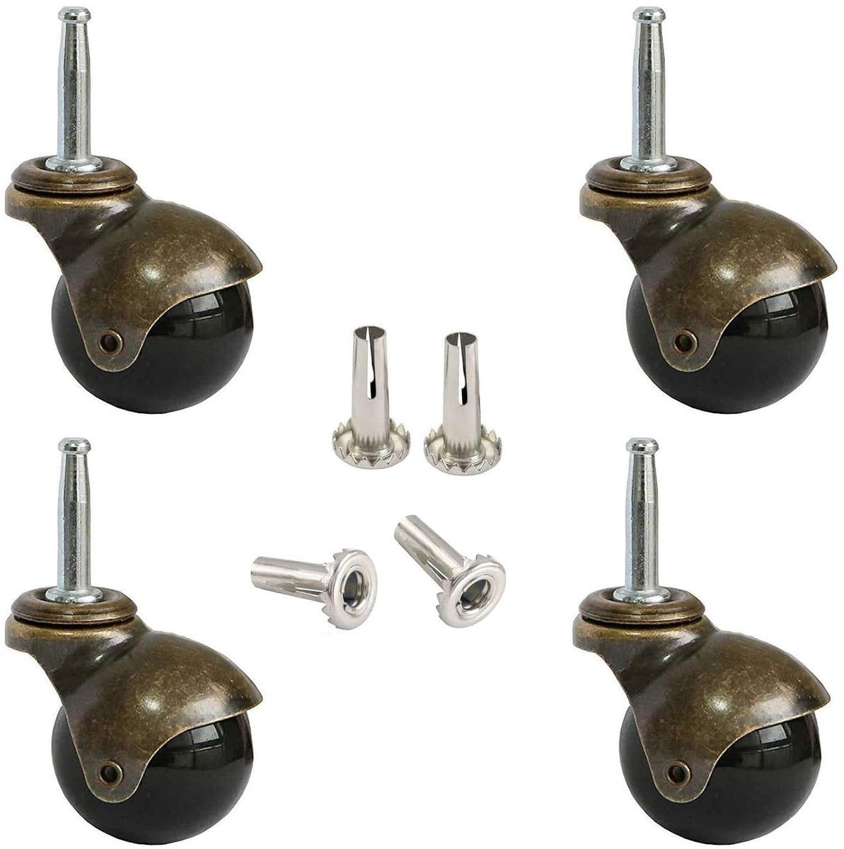 kogelrollen, 50 mm, vintage meubelvervangingswielen voor stoel, bladtafel, theewagen, draagkracht per 120 kg (4 stuks)