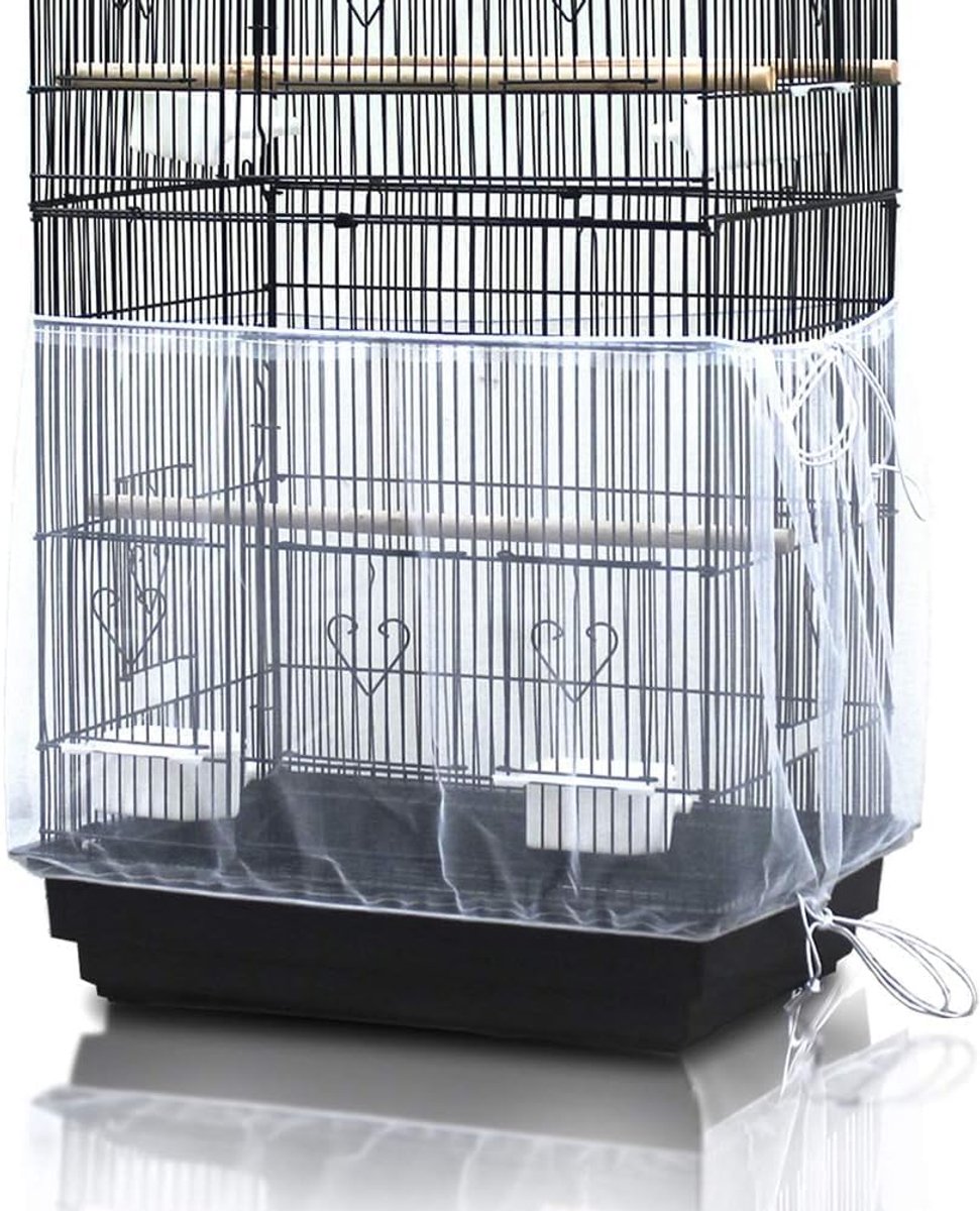 Vogelkooi zaadvanger verstelbare vogelkooihoes zachte nylon mesh rok vogelzaadvanger papegaai vogelkooi net voor parkiet ara Afrikaanse 78 inch ronde vierkante kooi-wit