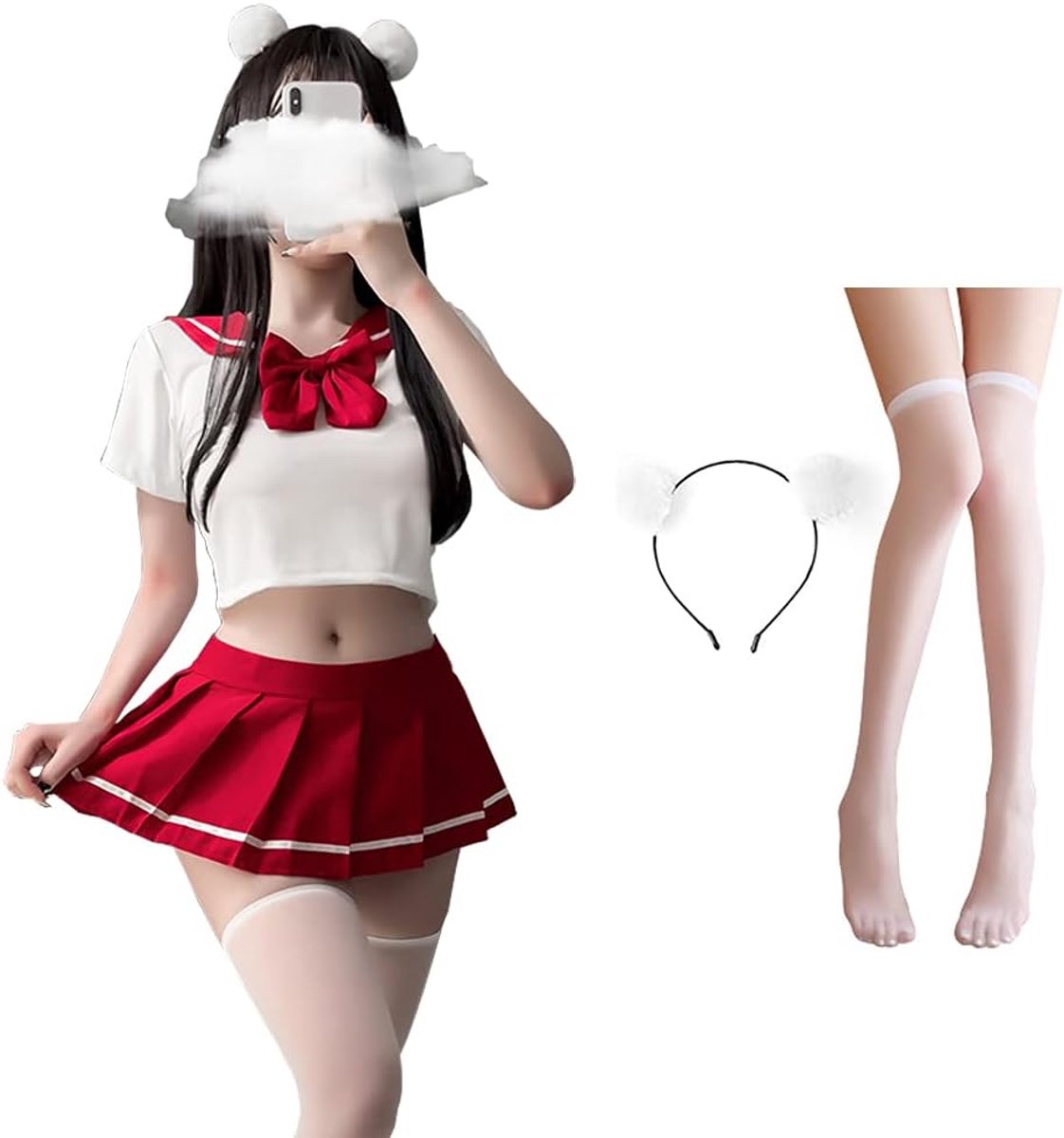 Schoolmeisje lingerieset zeeman uniform jurk cosplay JK studentenkleding geplooide rok met sokken (6908rood wit)