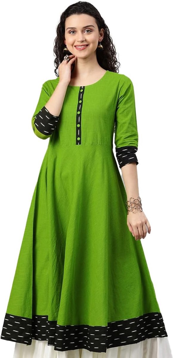 Gallery Anarkali Kurta damestuniek van bedrukt katoen, Groen, S