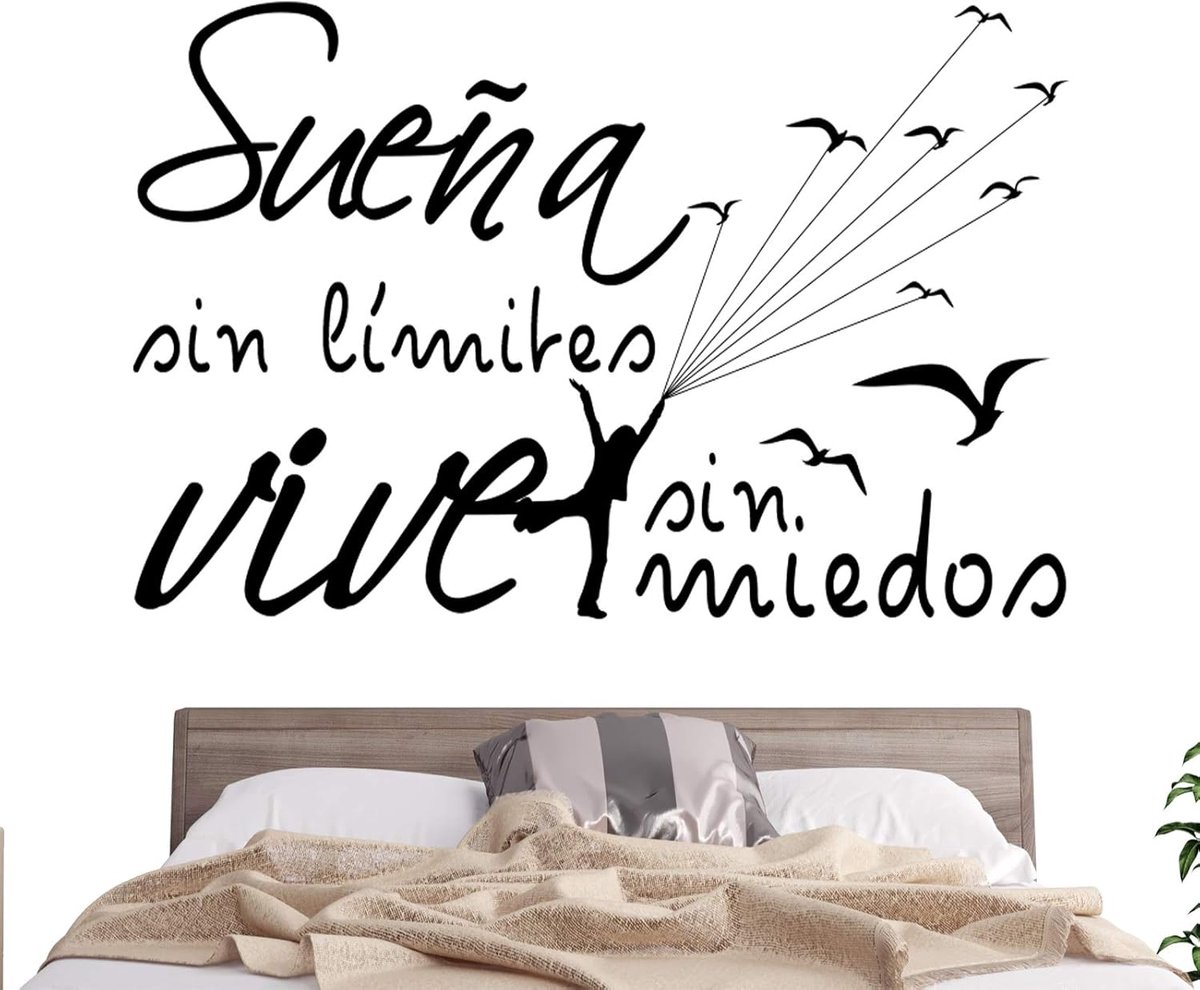 muursticker met motiverende spreuk "Traum ohne Meisos Vive Sin." Wandstickers. Docliick DC-19150 Huisdecoratie 30x20cm Blanco Y Gris