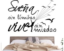 muursticker met motiverende spreuk "Traum ohne Meisos Vive Sin." Wandstickers. Docliick DC-19150 Huisdecoratie 30x20cm Blanco Y Gris