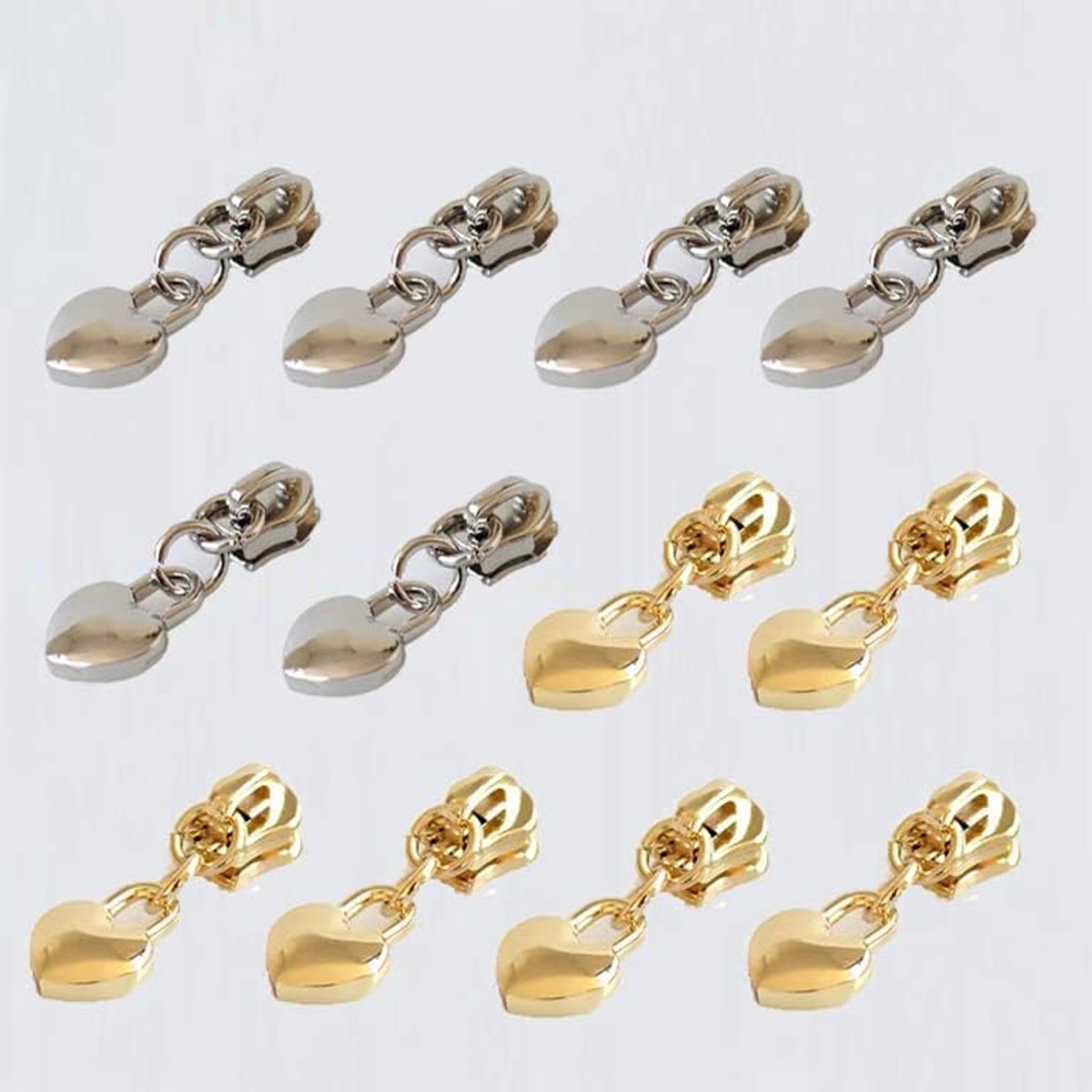 Ritssluiting, 12 stuks 3# ritssluiting voor ritssluitingen aan broeken, rugzakken, tassen (zilver, goud)