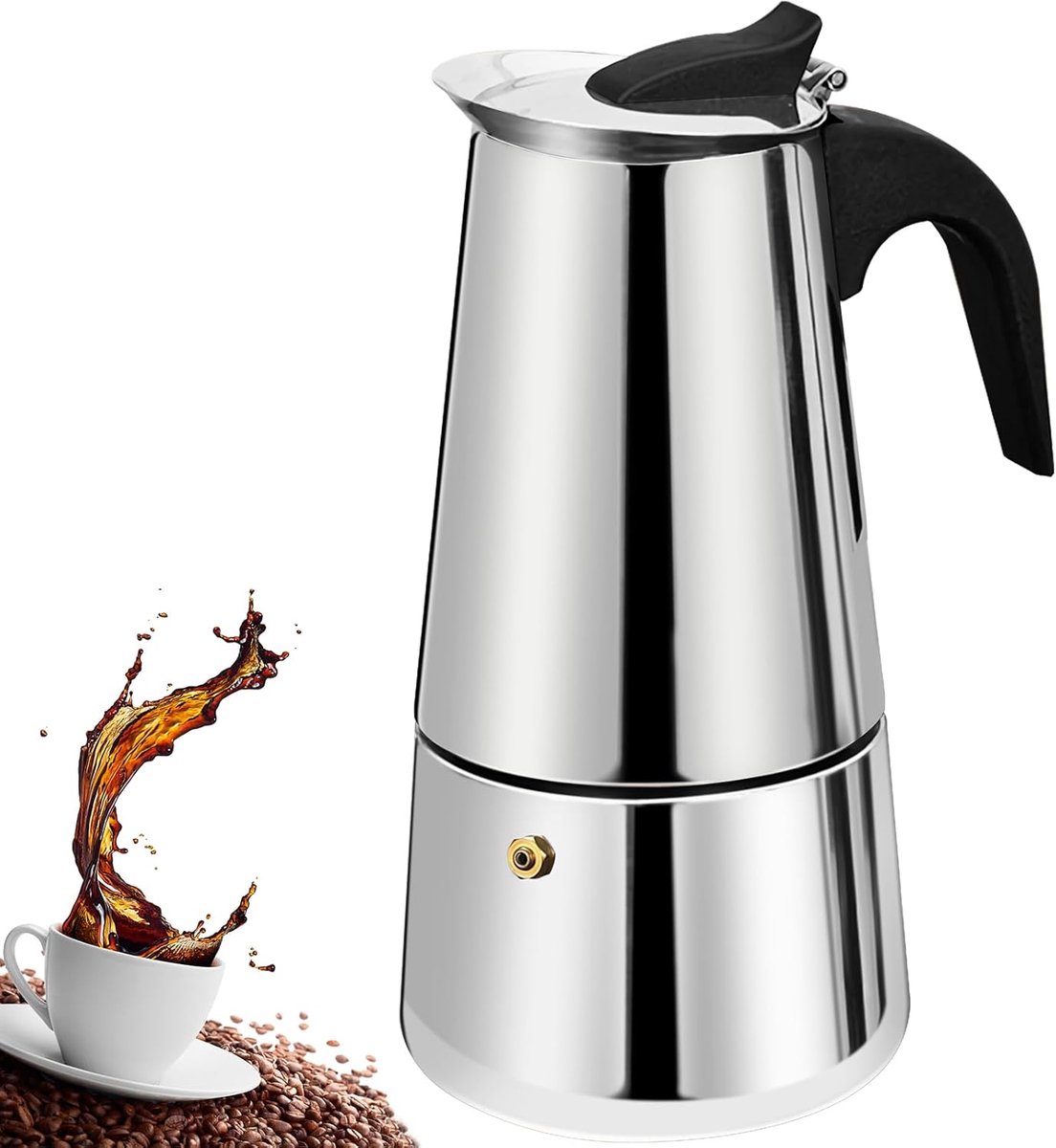 6 Cup Stovetop Espresso Maker Stainless Steel Moka Pot Espresso Maker Percolator Italian Coffee Maker Capable Mocha Coffee Machine Cafe Classic Maker for Home & Camping 300ml 10oz