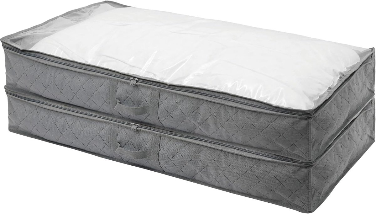 4CONVY Dekbedovertrek om beddengoed op te bergen - Doos met groot venster en handvat - Opvouwbare opbergzak voor kleding en dekbedden met ritssluiting - Set van 2