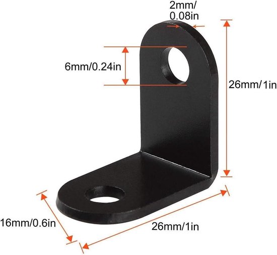 12 stuks hoekijzer hoekbeugel voor hoeken, L-vormige hoekverbinder metalen hoek, meubelbeugels ijzer, voor meubels en doe-het-zelf-projecten, 2,6 x 2,6 x 0,2 cm — afbeelding 4
