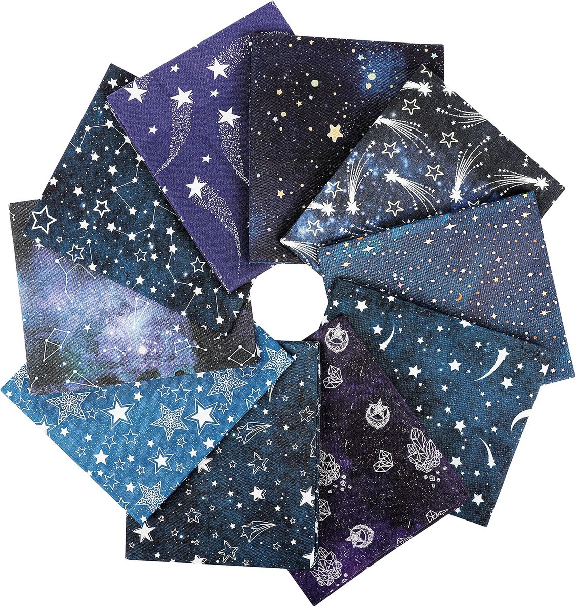 10 stuks 18”x21” (46x53cm) Fat Quarters Katoenen Stof - Gemiddeld Gewicht 145g - 100% Katoenen Stof voor Quilten, Naaien, Patchwork, DIY en Handgemaakte Kunst&Ambachten - Starry Sky