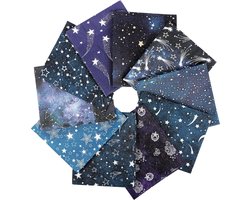 10 stuks 18”x21” (46x53cm) Fat Quarters Katoenen Stof - Gemiddeld Gewicht 145g - 100% Katoenen Stof voor Quilten, Naaien, Patchwork, DIY en Handgemaakte Kunst&Ambachten - Starry Sky