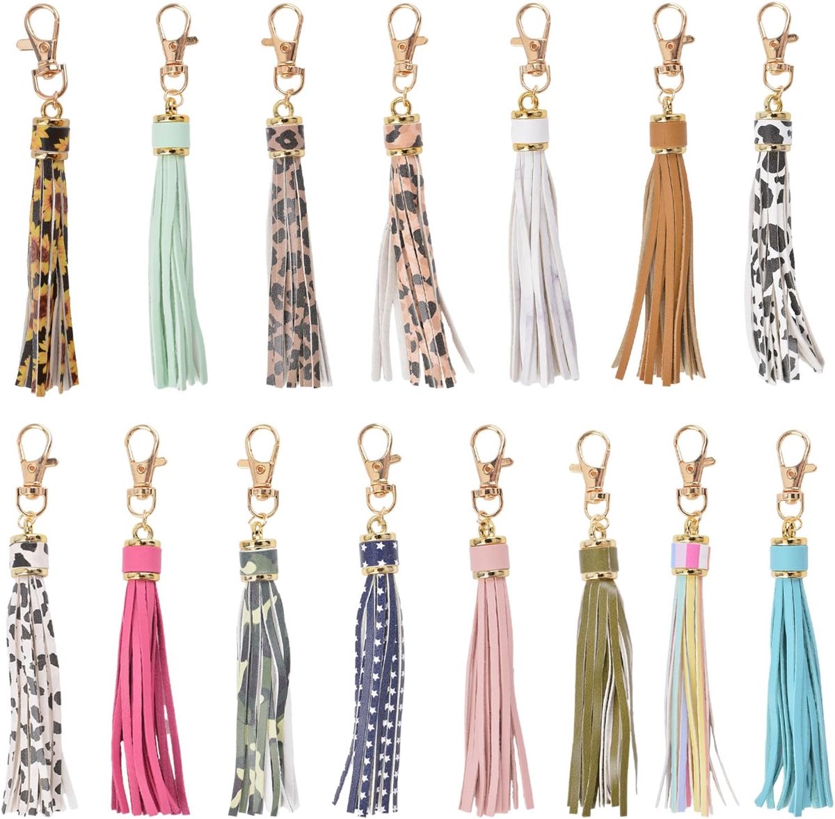 15 stuks meerkleurige lederen kwasthangers, sleutelhangers, zakdecoratie, doe-het-zelf knutselbenodigdheden, hangende sieraden, jubileum