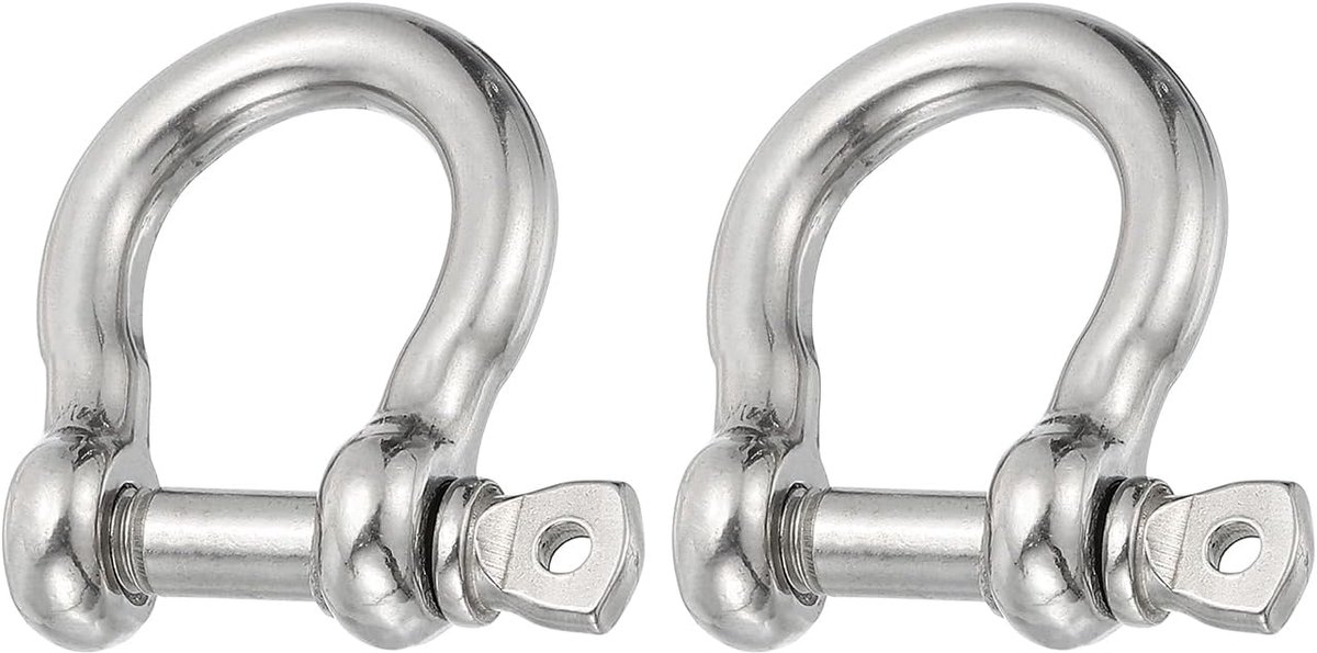 Schroefpin beugel 6mm 1/4 inch 405 lbs, 2 Stks 304 Roestvrij Staal Gesmede Boog Sluiting Marine Grade voor Kettingen Draad Touw Outdoor, Zilver