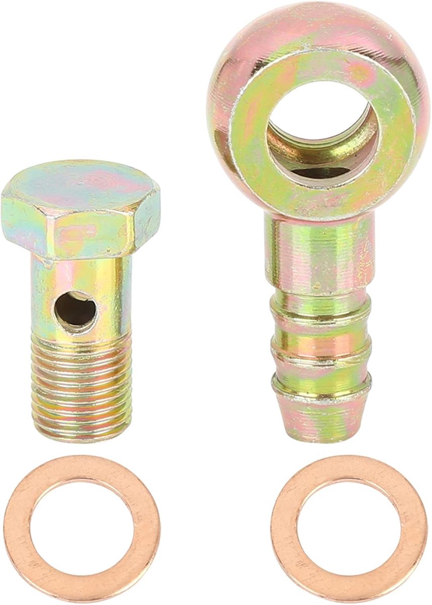 AUTOHAUX Holle schroef 10 mm Banjo holle schroeven metalen banjo slang weerhaak bouten fitting met sluitringen M10x1 | 10 mm binnen, 9 mm buiten, met sluitringen, zeer nauwkeurige CNC-bewerking, voor motor, lucht en brandstoftoevoer