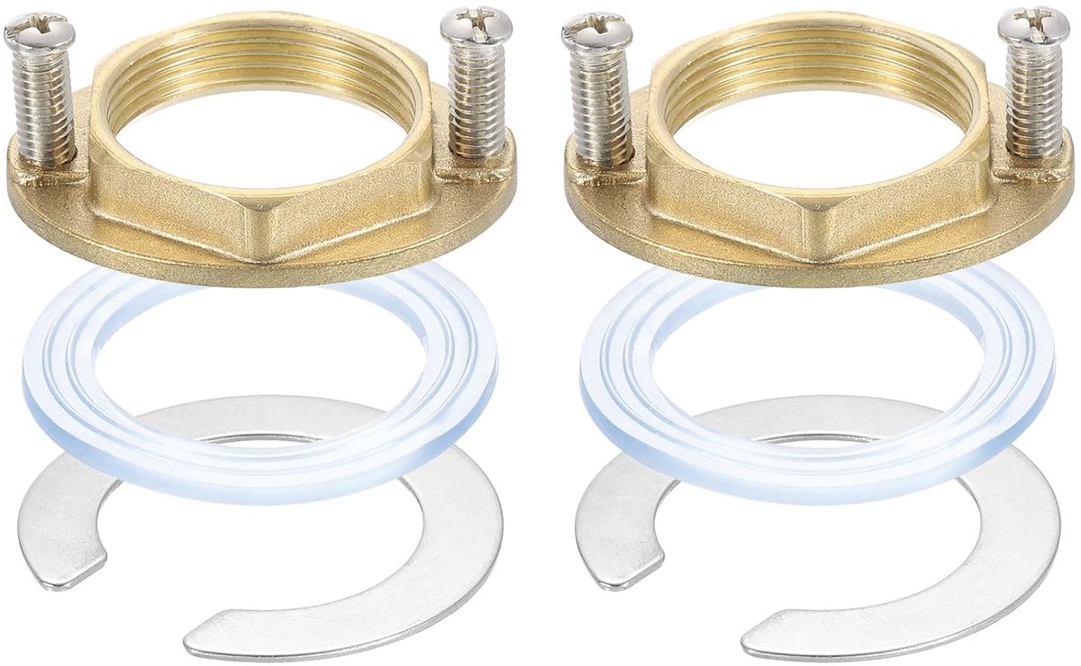 2 sets zeskantmoeren met binnendraad (31 mm) 1-1/4 inch messing enkel gat afdichting type C, set gereedschap voor het bevestigen van de kraan, wastafel (ovaal)