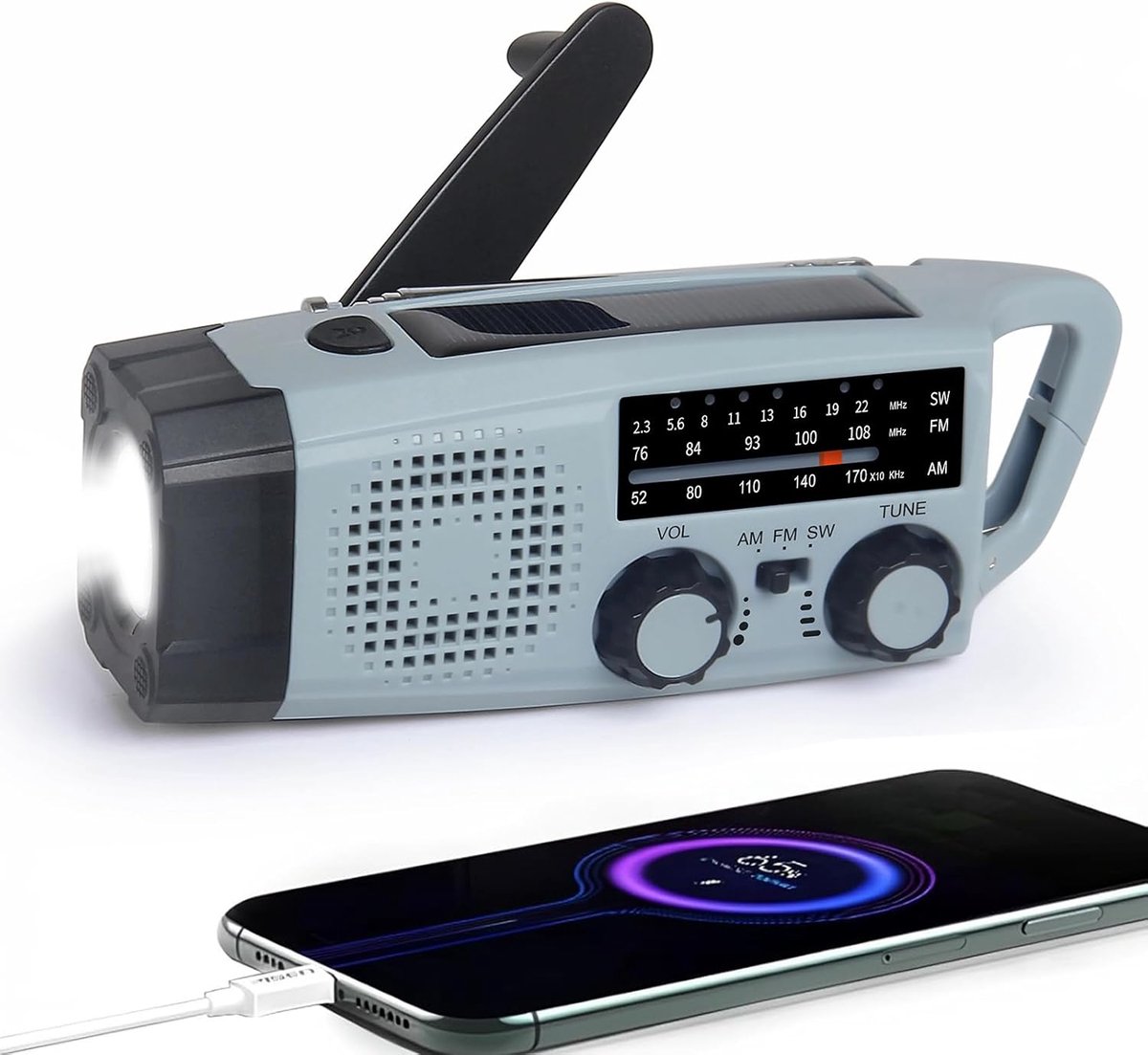 2000mAh Zonne-Radio Oplaadbare Powerbank USB AM/FM-radio met SOS-alarm, 3-weg Opladen Nood Radio's met Zaklamp, Indoor Outdoor Camping Kleine Zakradio