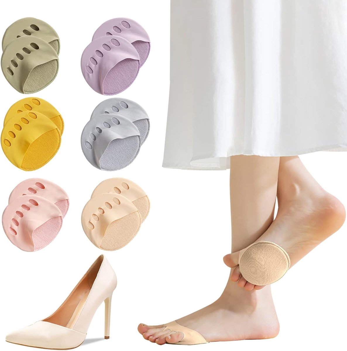 Sokken teensokken dames teensokken onzichtbare katoenen teenkap voorvoetkussen zwart beige hoge hak kussen schoeninlegzolen 36-39 39-42, Kleur, 39-42 EU