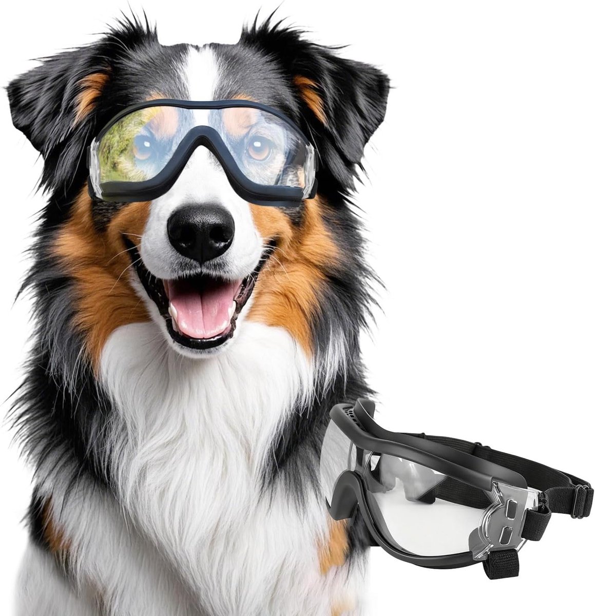 Zonnebril voor honden, verstelbaar, waterdicht, winddicht, uv-bescherming, bril voor middelgrote en grote honden, transparant