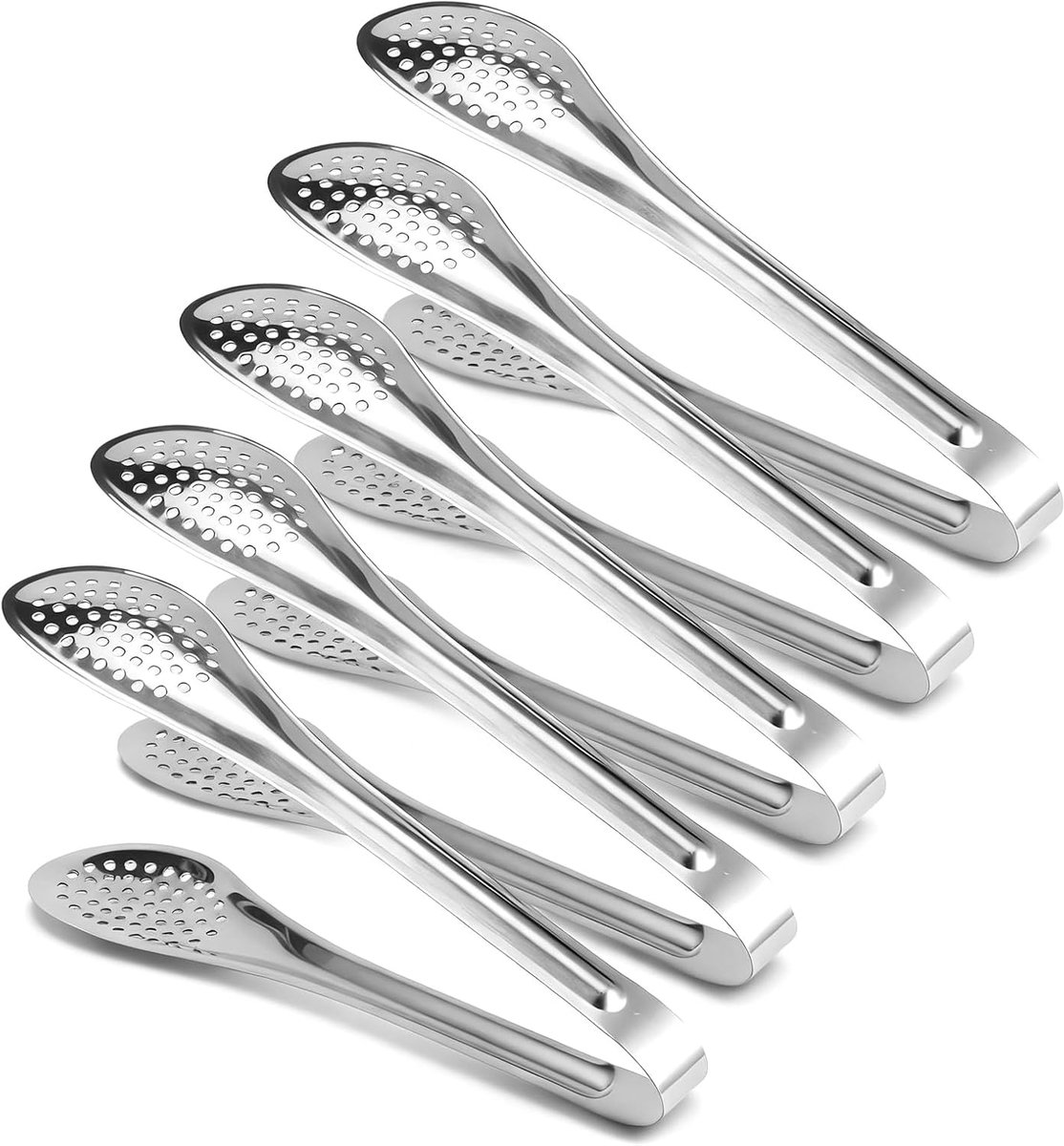 Tong 5 Stuks Multifunctionele Rvs Voedsel Serveertang Vergrendeling Voedseltangen Klem voor Brood Steak Salade BBQ Buffet(klein)