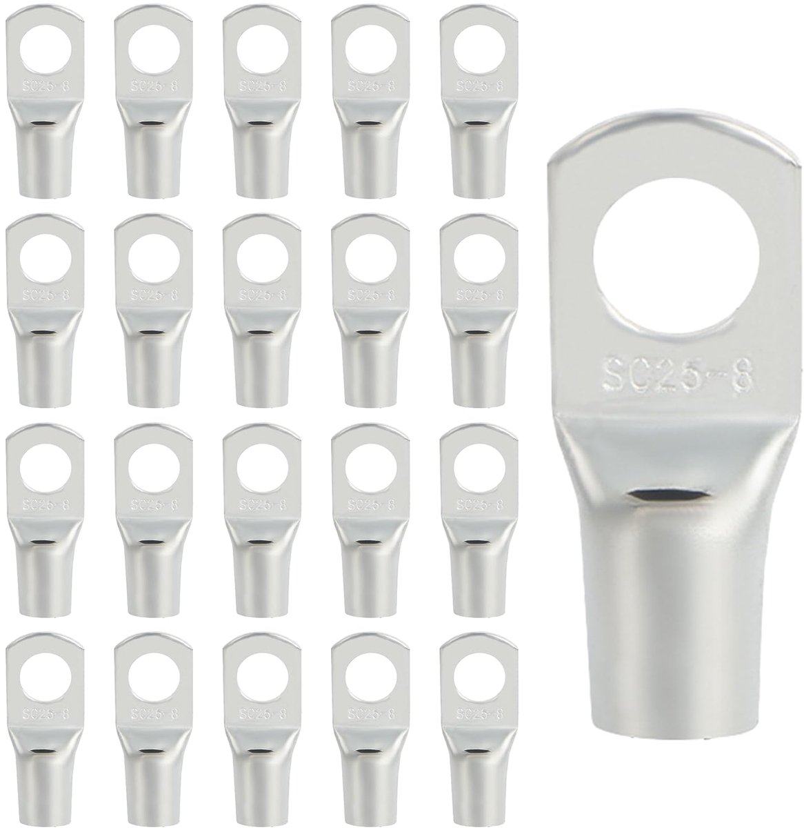 20 Kabelschoenen SC25-8, Vertind Koper, 25mm² M8 | Hoog geleidende buiskabelschoenen | Voor accu’s, omvormers, motoren, auto’s en elektrische installaties.