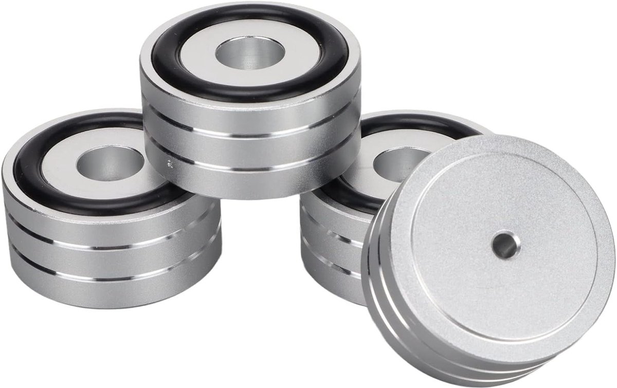 Isolation Spike Stand Voet, 4 Stuks 40x20mm Aluminium Speaker Isolatie Voeten Pad, Anti Slip Rubber HiFi Draaitafel Isolatie Voeten, voor DAC Versterker Recorder Meter(Zilver)