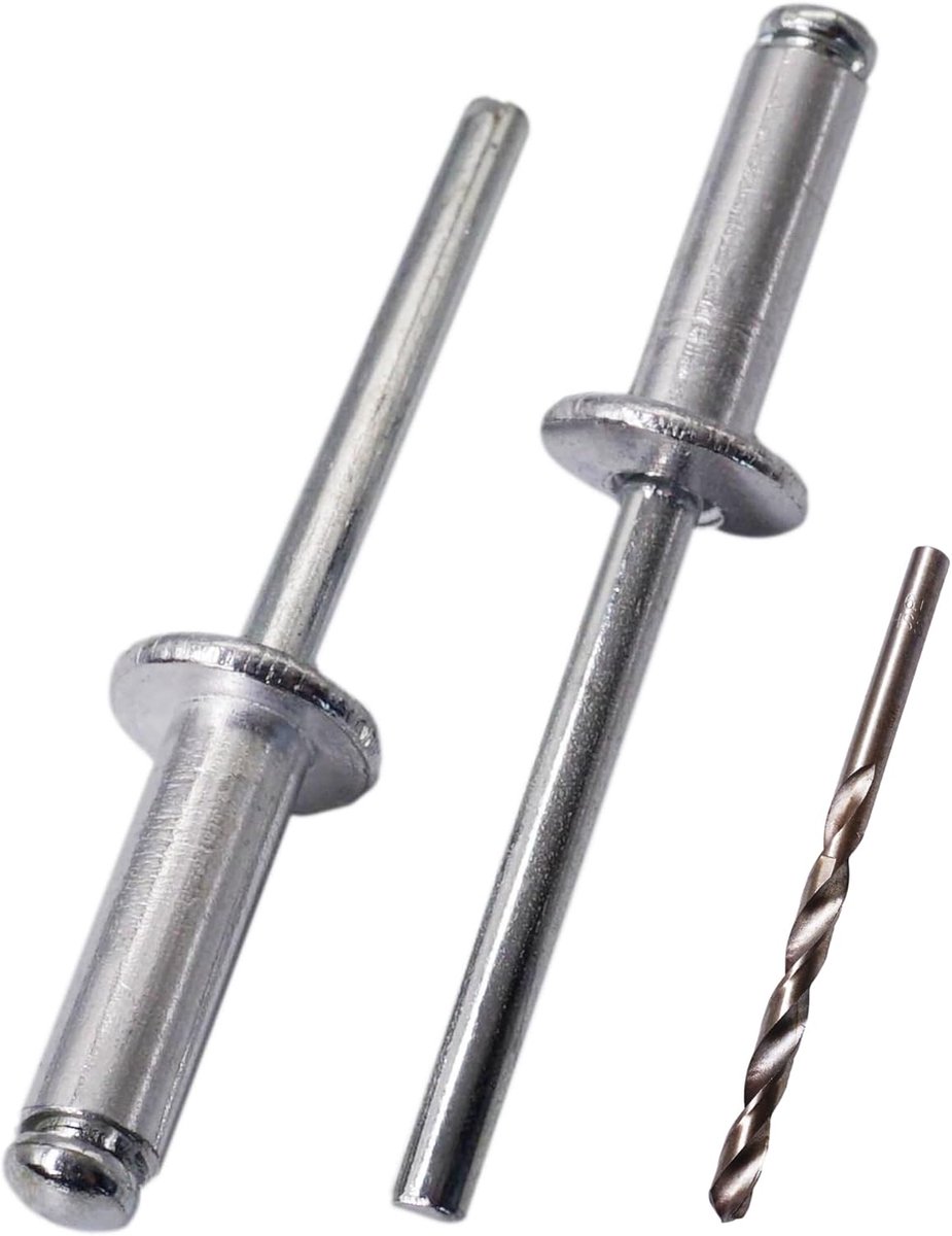 (100 stuks) Aluminium blindklinknagels 6,0 x 24 mm, stalen doorn, popklinknagels, koepelkop, DIN 7337 klinknagels, boor inbegrepen