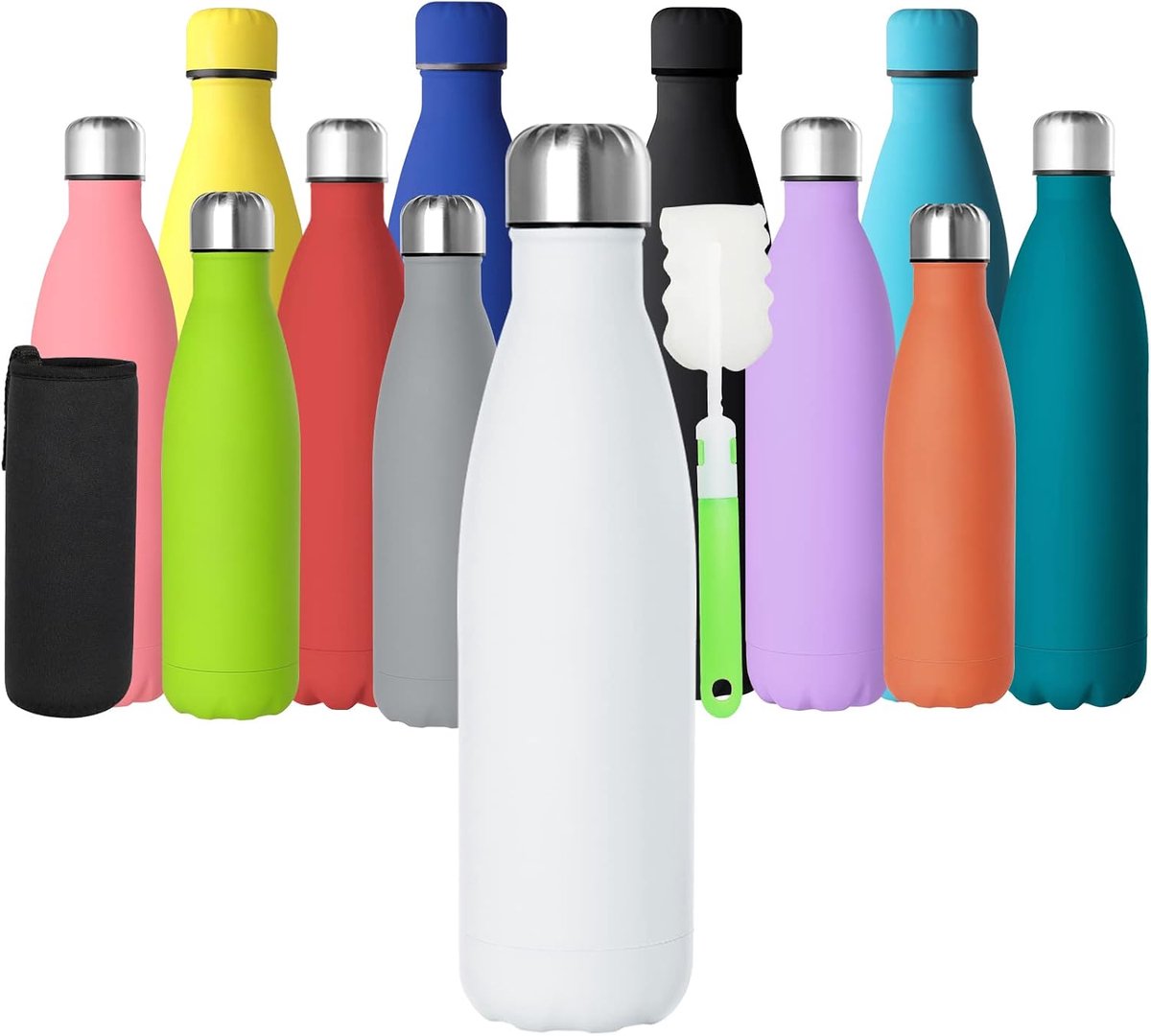 waterfles van roestvrij staal 500ml, dubbelwandige vacuüm geïsoleerde metalen bottles 12 uur warm & 24 uur koude dranken fietsen flessen voor buitensporten wandelen lopen Wit