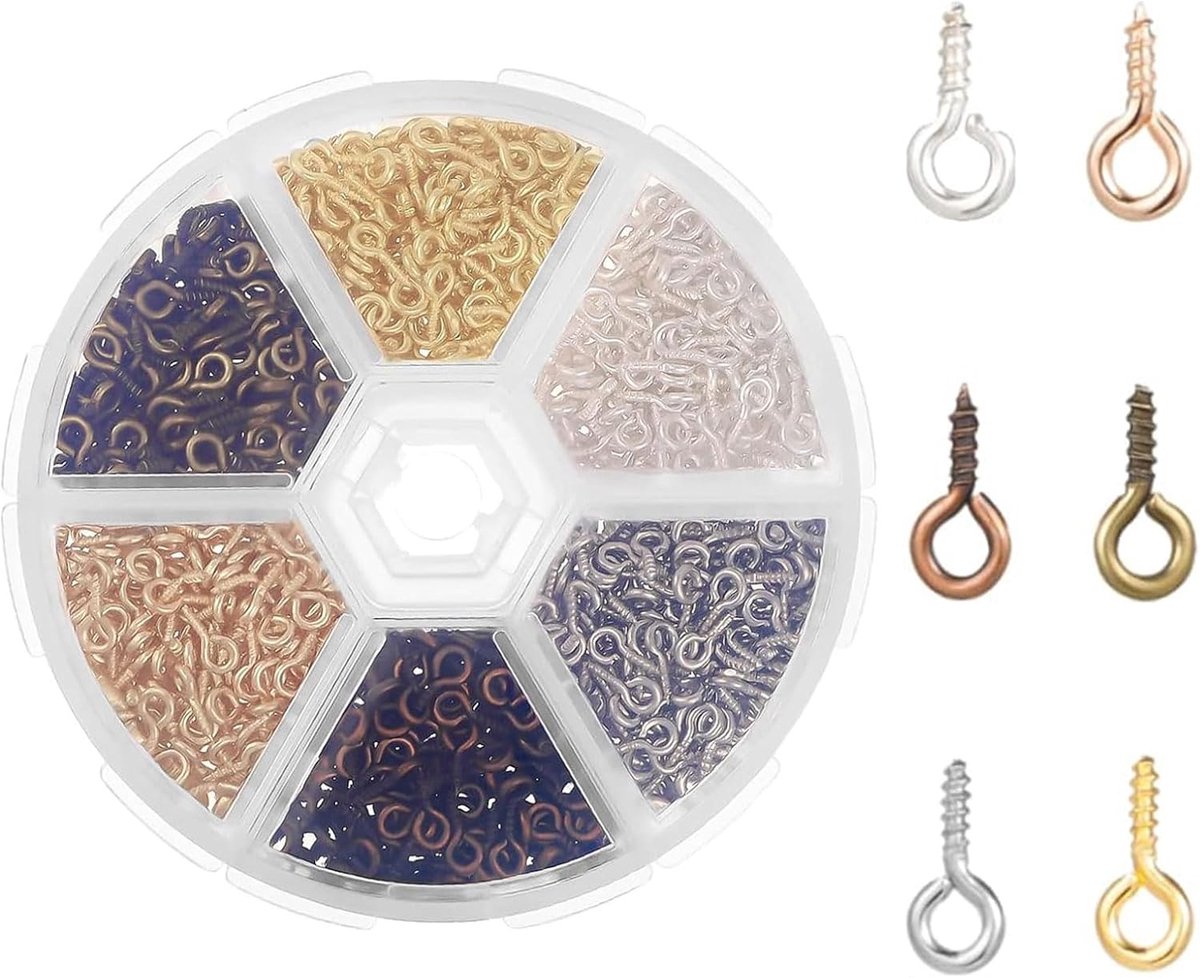 Kleine oogschroeven, metalen oogschroef, 900 stuks schroefogen, oogschroeven, kleine oognaalden, om te knutselen, handwerk, sieraden maken, 4 x 8 mm