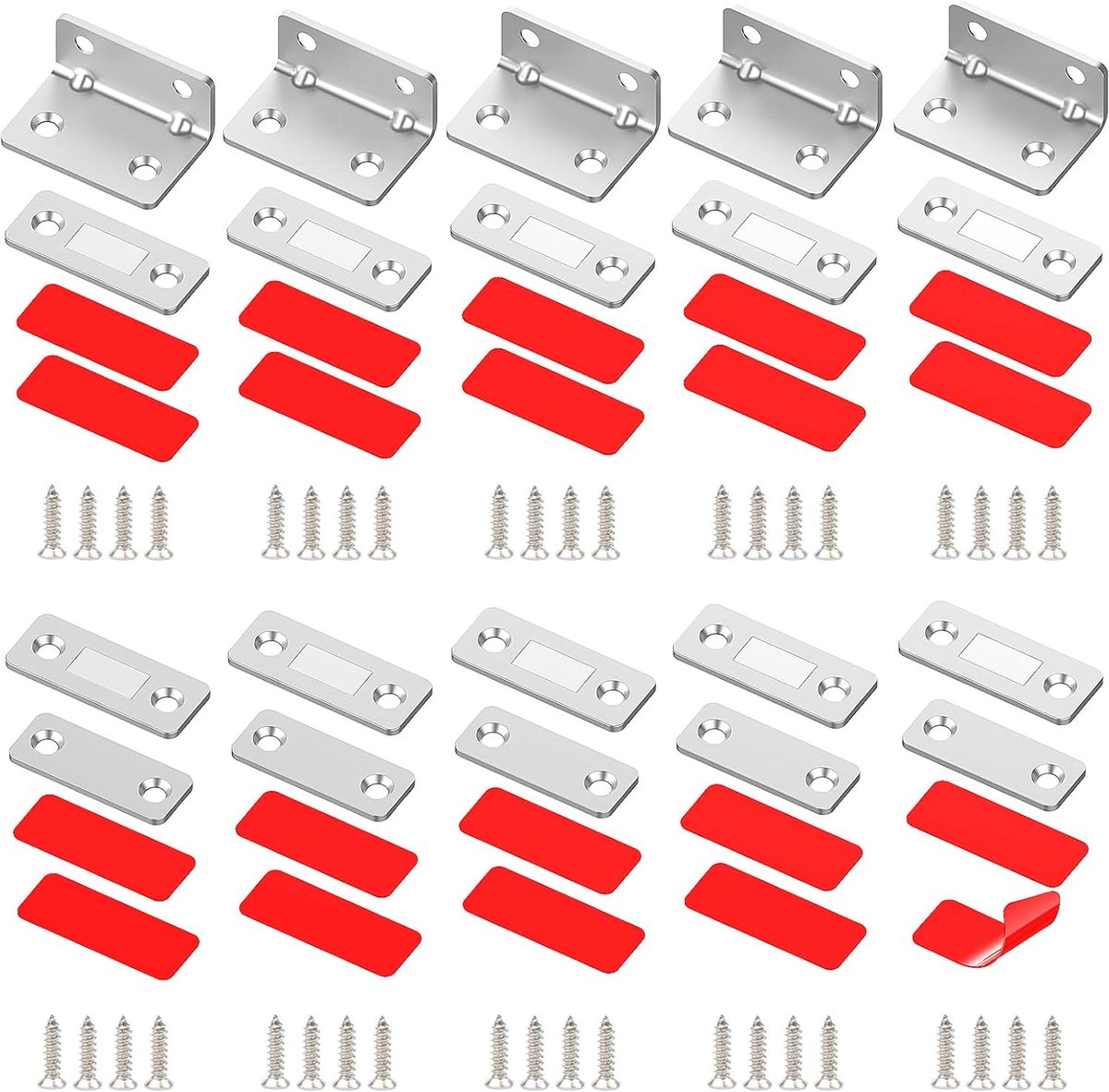 Set van 10 magneetsluiters, magneten voor kastdeuren, magnetische deursluiting, schuifdeursluiting, deurmagneten, zelfklevend, keukenkast, kastsluiter, deursluiter, 5 rechte + 5 L-vorm