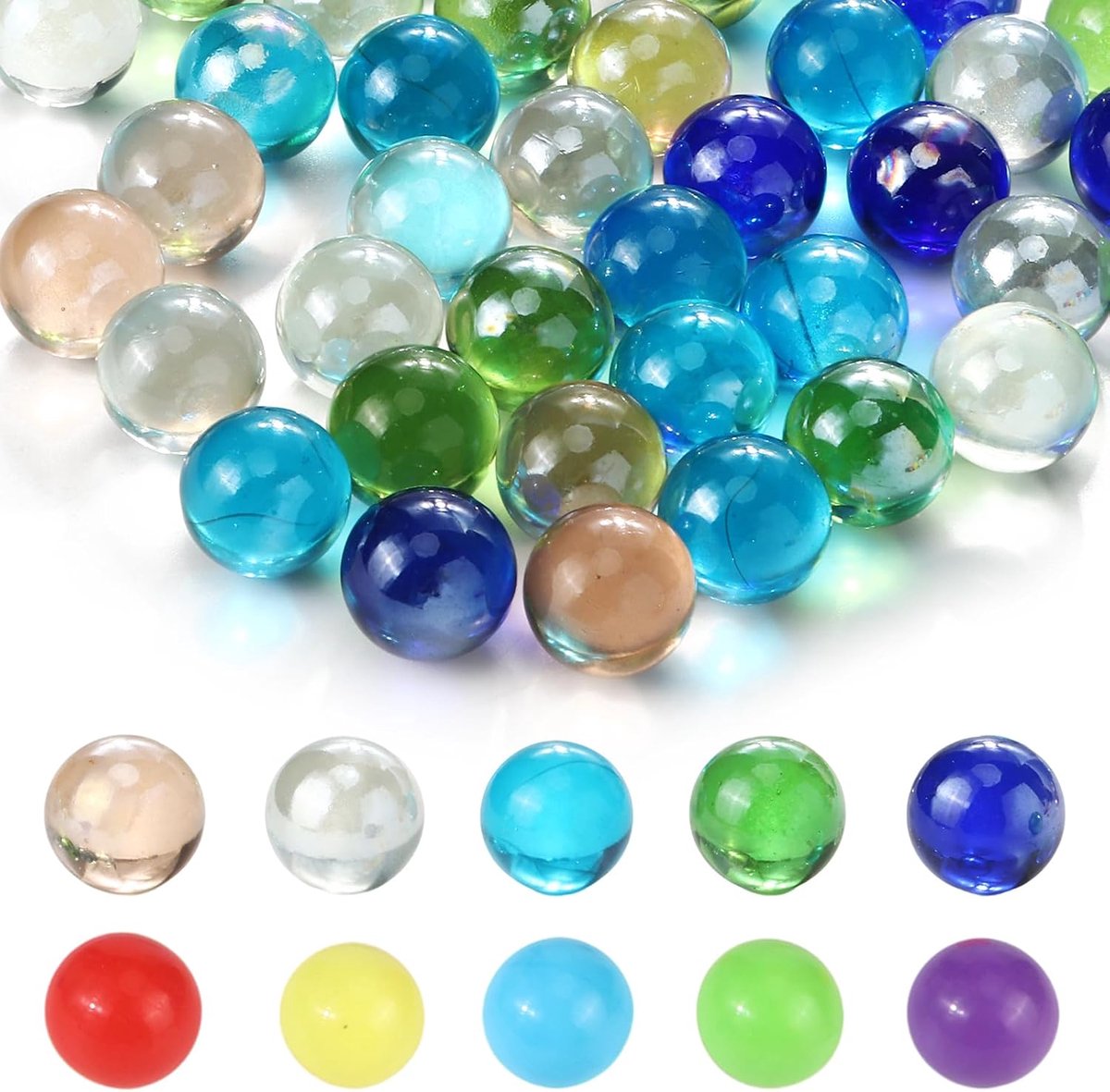 100 stuks glazen ks | Gekleurde vaste ks, glazen ballen, perfect voor kinderspellen, decoratie en doe-het-zelfprojecten, gemengde kleuren