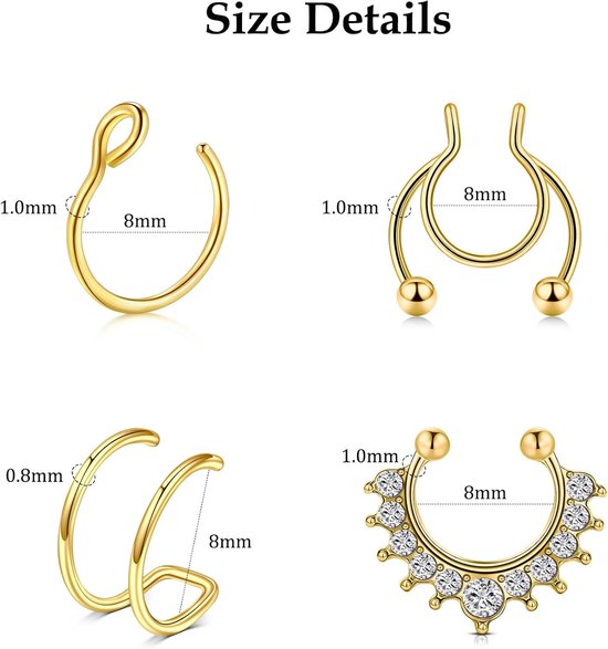 Neus sieraden zonder boren, magnetische studs voor neus van roestvrij staal, magnetische oorbellen voor vrouwen en mannen, met zilveren en gouden studs — afbeelding 3