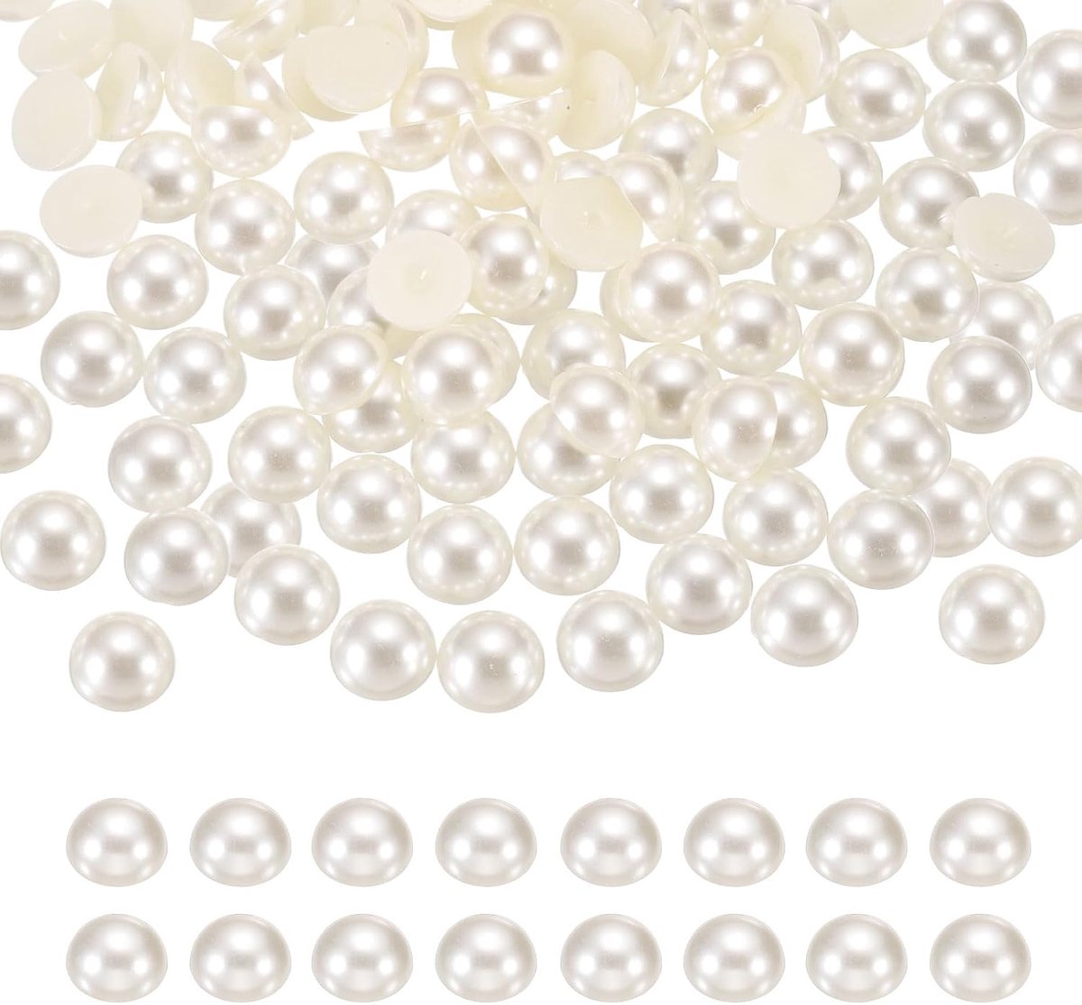 Kralen per paar, 8 mm kunstparels, platte cabochons van kunststof, losse kralen, strasssteentjes voor doe-het-zelf kleding, tumbler schoenen, decoratie, nagels (beige)
