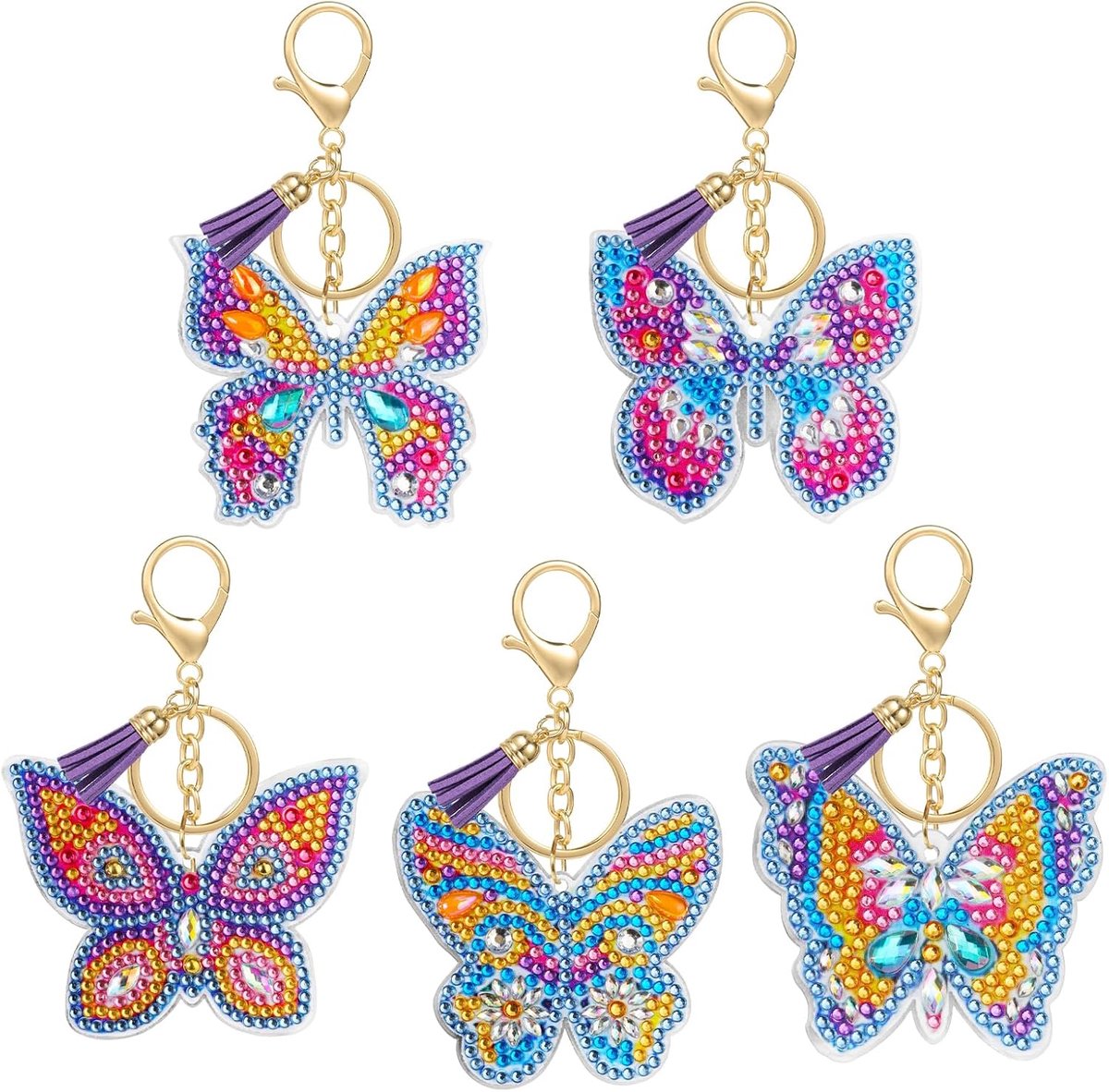 5 stuks vlinder sleutelhanger diamantschilderij, 5D doe-het-zelf diamantschilderij hangers, dubbelzijdig Diamond Art Painting sleutelhanger met kwastje voor rugzak, handtas, decoratie
