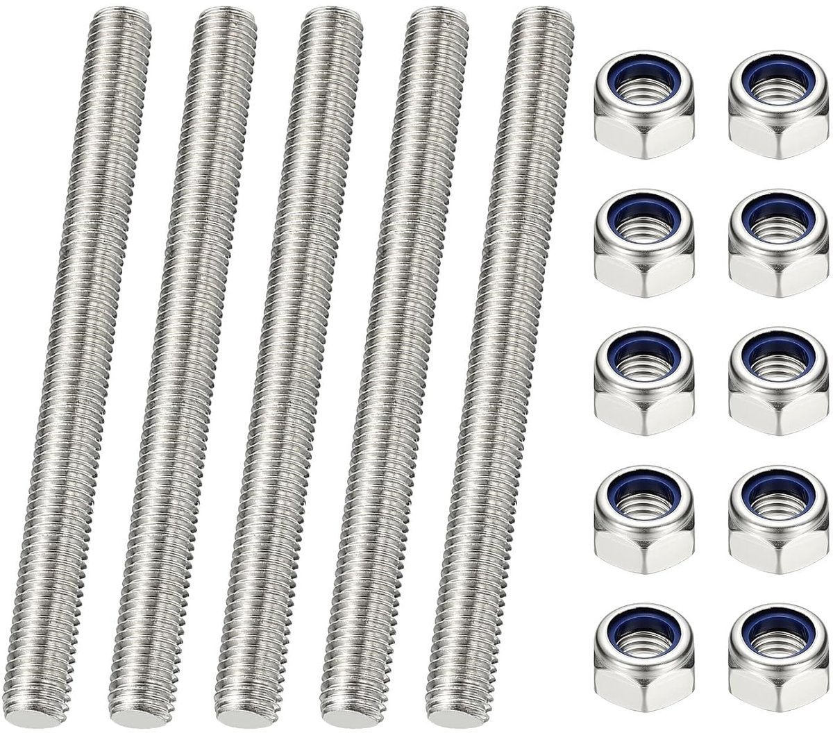 5 stuks volledige schroefdraadstang M4 x 120 mm 304 roestvrij staal rechtse schroefdraad lange schroefdraadstang met moeren voor buisklemmen hangers U-schroeven
