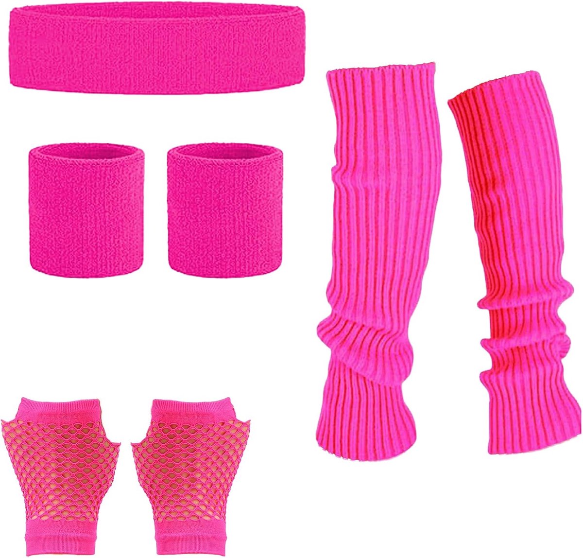 4 STKS Beenwarmers Visnet Handschoenen Hoofdband Polsbandjes Neon Set, 80s Vrouwen Fancy Dress Kostuum Accessoires, 1980 Retro Thema Party Kostuums